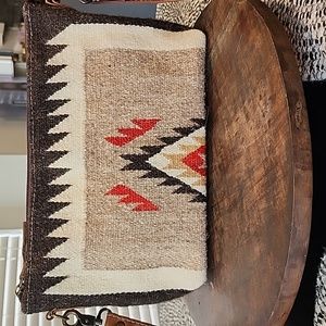 AMERICAN DARLING wool leather crossbody purse in brown tan red accents